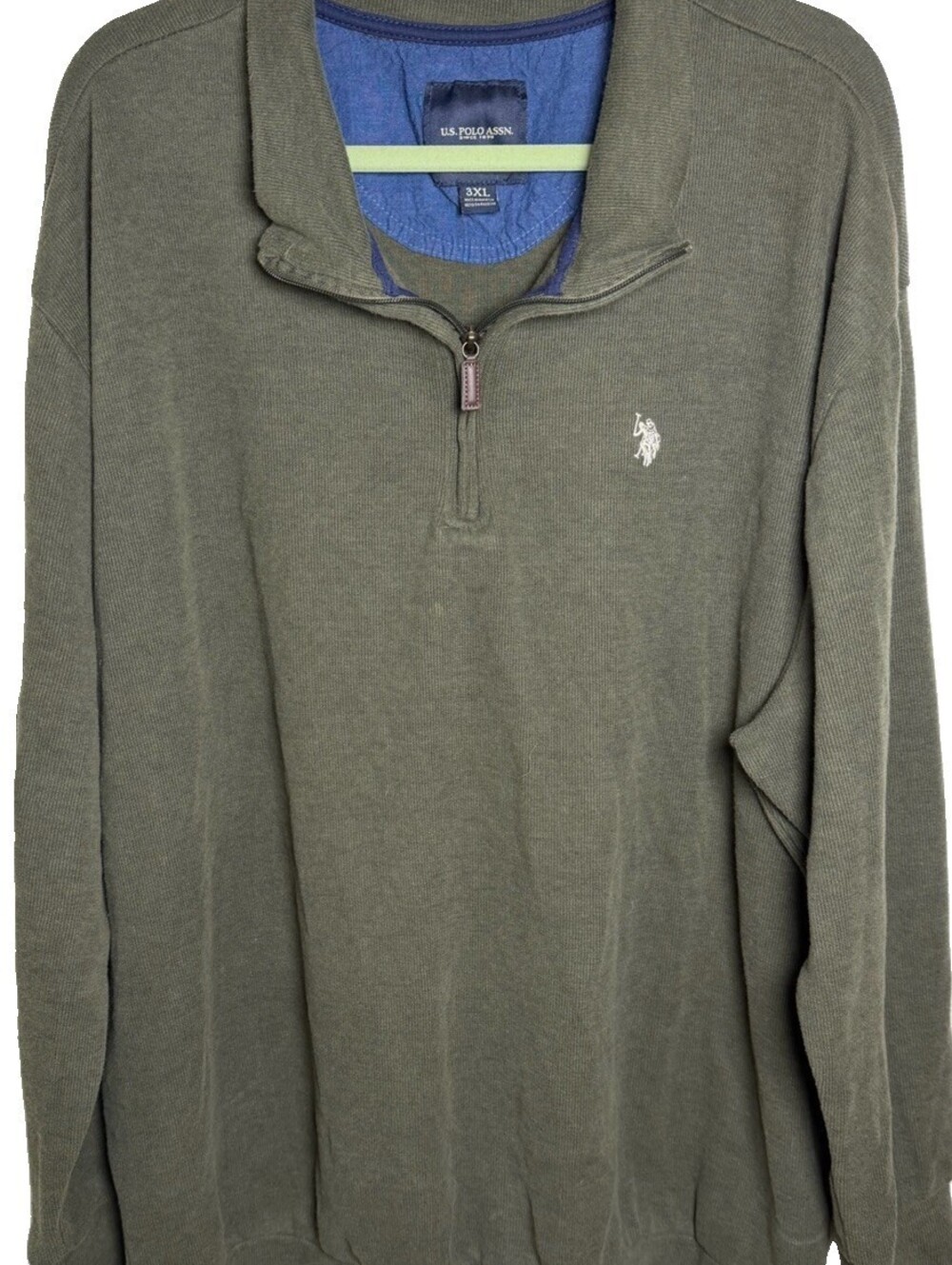 U.S. Polo Assn Mens 3XL Quarter Zip Sweater Olive Green Pullover Logo Big Tall